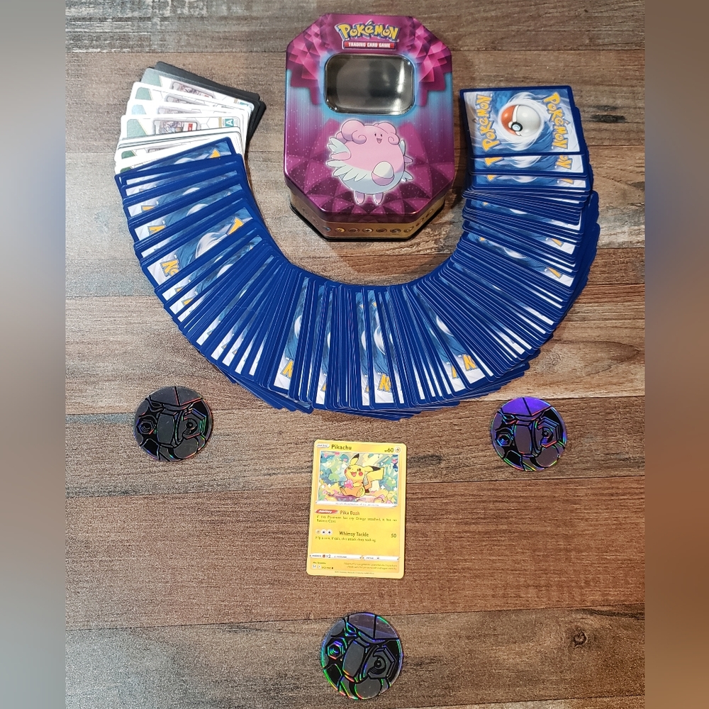 Pokémon Card Collection Bundle - Lot of 199 cards - 3 Coins - Pokémon card Tin